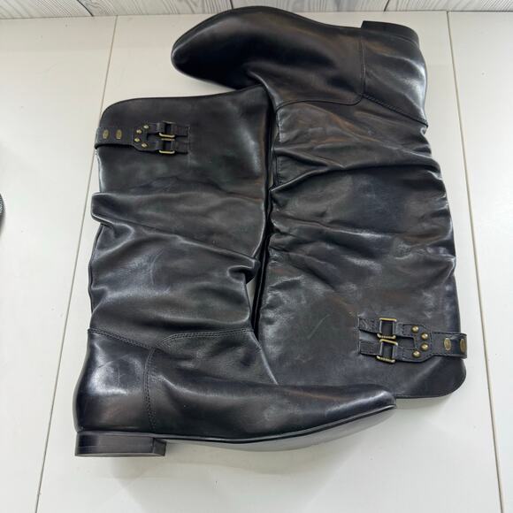 Vintage Y2K Guess Coryann Black Leather Slouch Boot Buckle Studded Size 8.5 - Picture 10 of 12